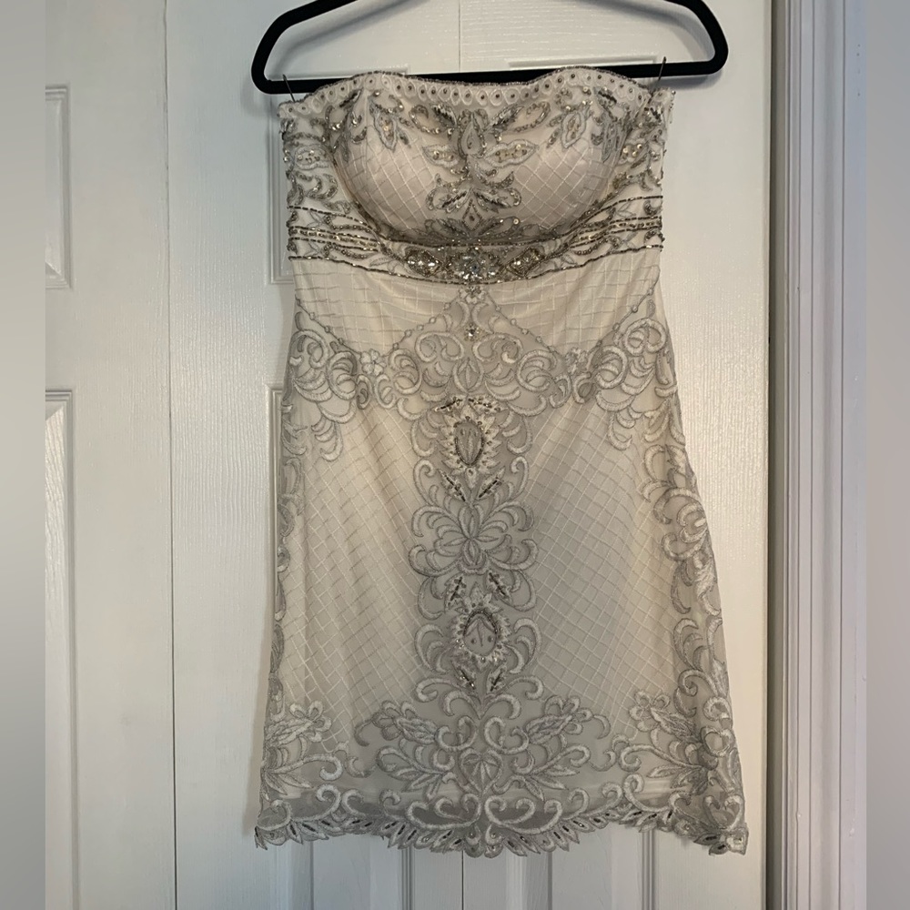 Sue Wong white beaded cocktail dress